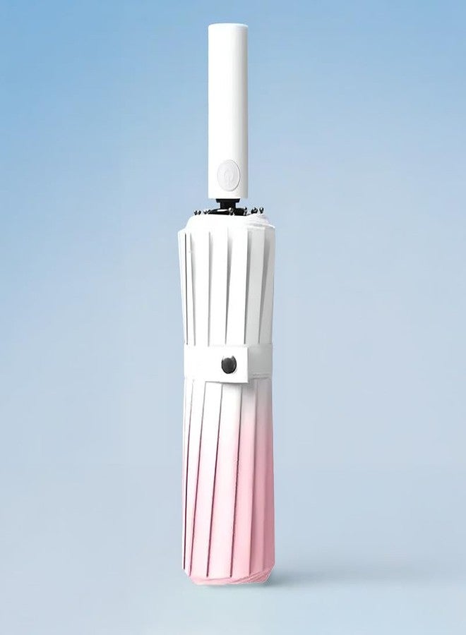 PRIME PICK مظلة برايم بيك المتدرجة اللون الأوتوماتيكية - مظلة قابلة للطي مقاومة للرياح والأشعة فوق البنفسجية، مزودة بخاصية الفتح والإغلاق التلقائي بضغطة زر واحدة، وإطار متين، وحجم صغير ومناسب للسفر، لون وردي - Image 2